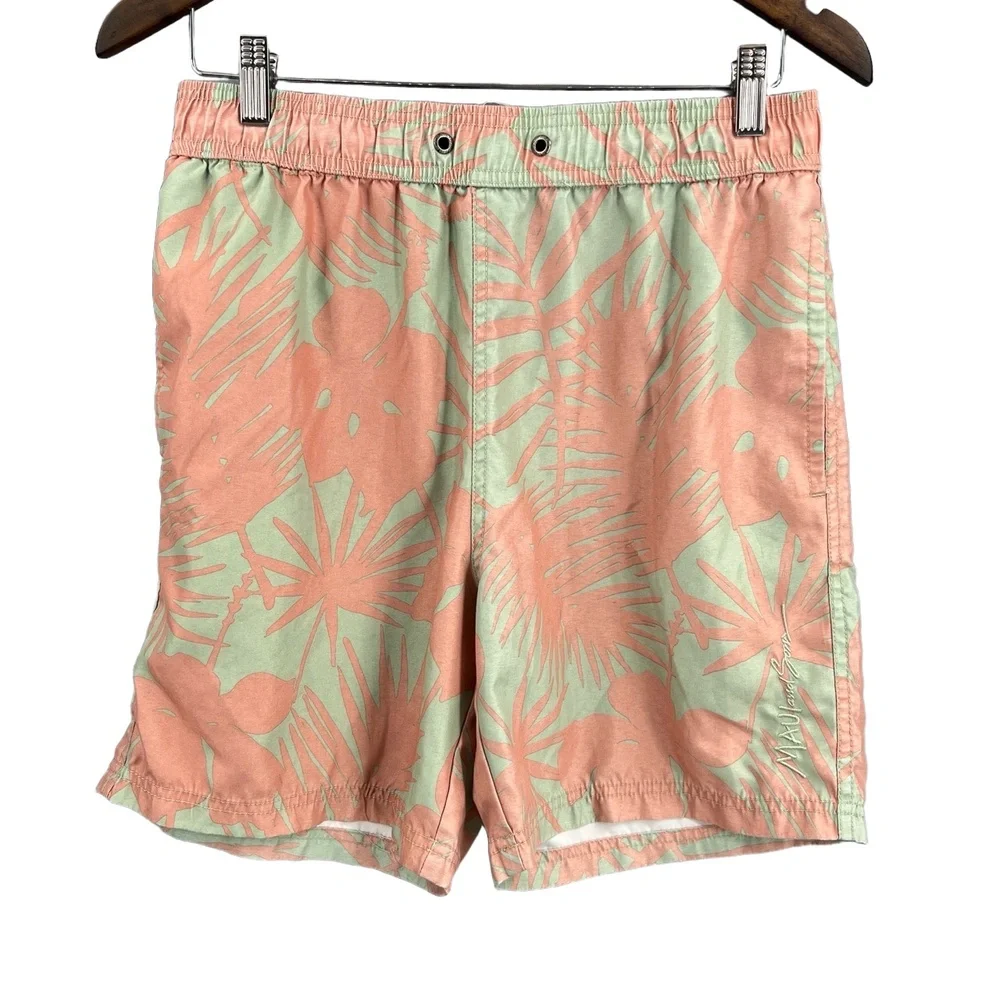 Maui & Sons‎ Board Shorts Swim Trunks Tropical Palm Print Size Medium